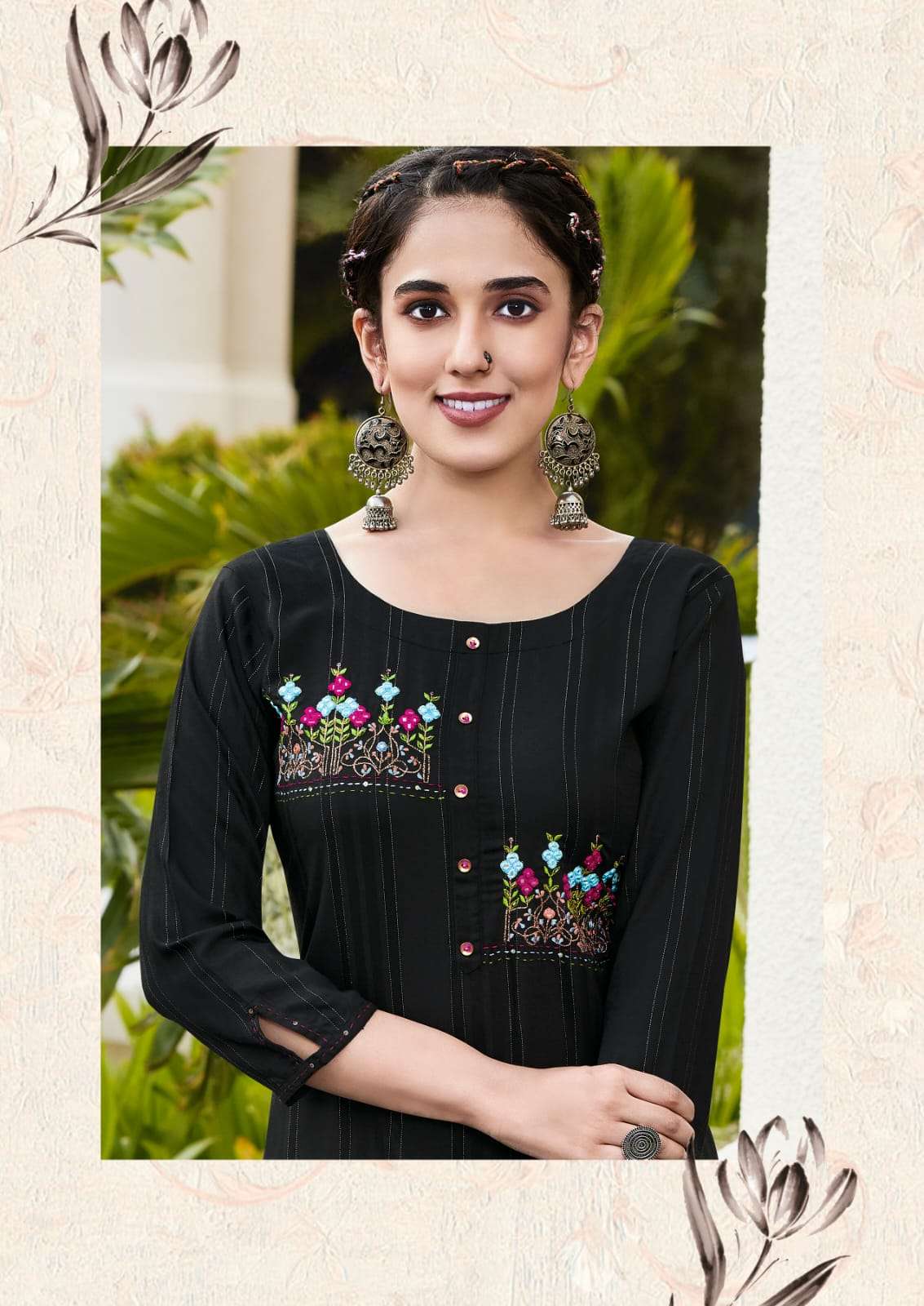 Karissa-Rim Zim- Heavy-Fancy-Viscose-Weaving-Effect-Liva-Tag-Thread-Manual-Handwork-Kurti-1001-C